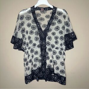 Johnny Heaven Boho Top Women M Stretch Mesh Sheer Babydoll Dark Fairy Hippie